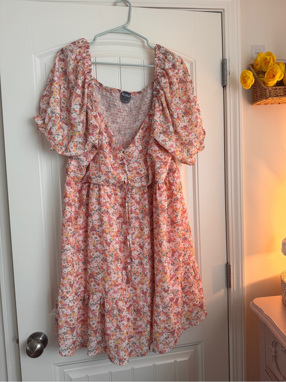 ARULA Pastel Floral Smocked Top in Pink Mint Peach